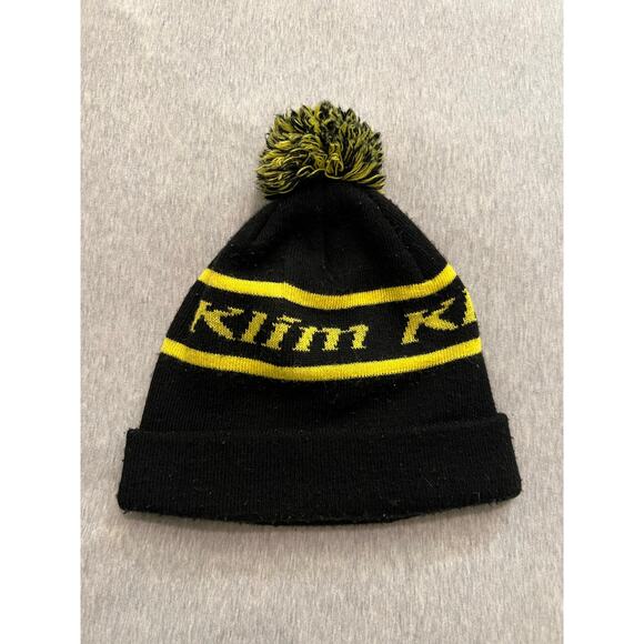 Klim adult bomber beanie black and yellow Pom snowmobile RZR Polaris skidoo cat - Picture 2 of 6